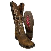 Bota De Boiadeira Goyazes Oficial Couro Dallas Furta Cor Marrom Escuro Bico Quadrado R. 243203-CF