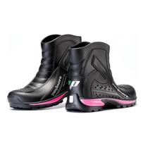 Bota De Chuva Motoqueira Motogirl Pvc Cano Curto 100% Impermeável Preto com Rosa Pantaneiro