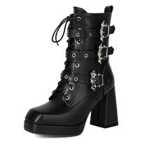 Bota de combate de plataforma FOREADA Chunky Heel Goth Feminina Preta Bota de combate de plataforma FOREADA Chunky Heel Goth Feminina Preta