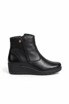 Bota de couro feminina cano curto salto anabela confort 0321 - Bota de couro feminina cano curto salto anabela confort 0321 -