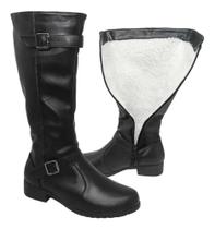 Bota de couro forrada com lã cano alto inverno frio intenso