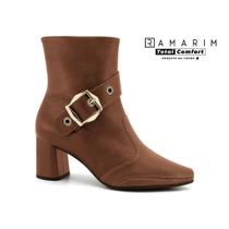 Bota de Couro Legítimo Feminina Ramarim Detalhe Fivela Metálica Cano Curto Confortável Original