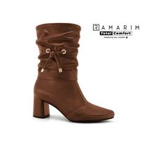 Bota de Couro Legítimo Ramarim Feminina Slouchy Cano Médio Salto Bloco