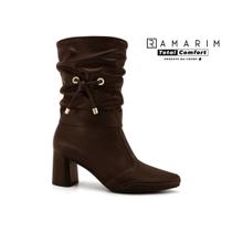 Bota de Couro Legítimo Ramarim Feminina Slouchy Cano Médio Salto Bloco