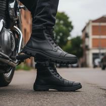 Bota De Couro Motociclista Rgn Solado Borracha Andar De Moto Bota De Couro Motociclista Rgn Solado Borracha Andar De Moto