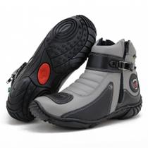 Bota de Couro Para Motociclista 271 cinza preto