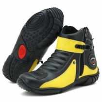 Bota de Couro Para Motociclista 271 preto amarelo