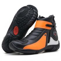 Bota de Couro Para Motociclista 271 preto bco laranja