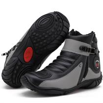 Bota de Couro Para Motociclista 271 preto cinza