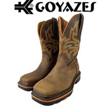 Bota De Cowboy 100% Couro Goyazes Original Marrom E Laranja Bico Quadrado Solado Work - Ref.207406-CK