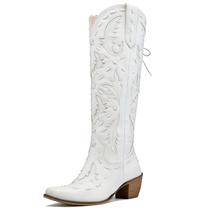 Bota de cowboy Meefit com cadarço até o joelho Feminina Branca Bota de cowboy Meefit com cadarço até o joelho Feminina Branca