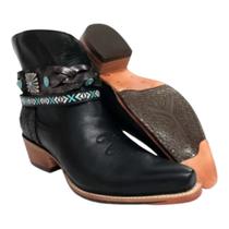 Bota De Cowgirl Orginal Goyazes Bico Fino Couro Mustang Legítimo Preto Adereço Removível - Ref.216801-CC