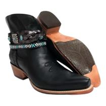 Bota De Cowgirl Orginal Goyazes Bico Fino Couro Mustang Legítimo Preto Adereço Removível - Ref.216801-CC