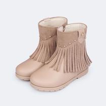 Bota de Franja Infantil Menina Pampili Rubi Cano Baixo Bege Bota de Franja Infantil Menina Pampili Rubi Cano Baixo Bege