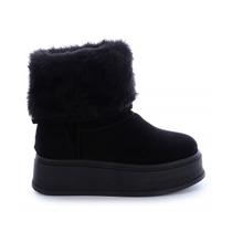 Bota de Pelos Forrada Salto Plataforma Cano Médio Preto