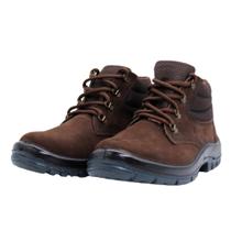 Bota de Segurança Marrom Com Cadarço Botina Amarrar 3 Gomos Couro Nobuck Biqueira PVC