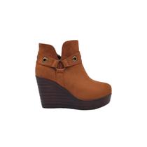 Bota de tornozelo Camel Suede Wedge, plataforma de 10 cm para mulheres