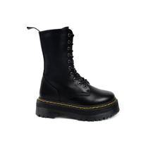 Bota de tornozelo Combat High Top Black Eco Leather, plataforma de 5,5 cm