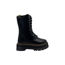 Bota de tornozelo Combat High Top Black Eco Leather, plataforma de 5,5 cm