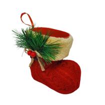 Bota Decorada Enfeite Árvore Natal Tricô Vermelho Pick e Berries 14cm - Magizi