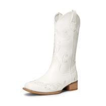 Bota DREAM PAIRS Cowboy Bordada Branca com Bico Quadrado 39