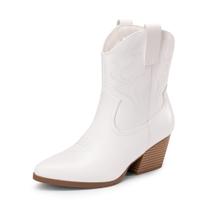 Bota DREAM PAIRS DWUMAB2504 Branca Cowboy Cano Curto Salto 6 cm