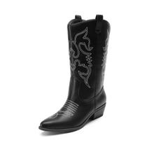 Bota DREAM PAIRS DWUWMB2501 Feminina Estilo Cowboy Cano Médio Preta Bota DREAM PAIRS DWUWMB2501 Feminina Estilo Cowboy Cano Médio Preta