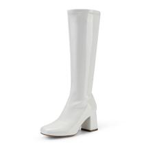 Bota DREAM PAIRS Gogo Bico Quadrado Grosso Cano Alto Branca