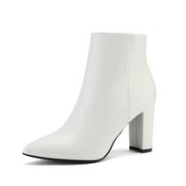 Bota DREAM PAIRS SIANNA-1 Branca com Salto Grosso e Cano Curto