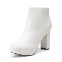 Bota DREAM PAIRS STOMP Branca em PU Plataforma Cano Curto Salto 10 cm Bota DREAM PAIRS STOMP Branca em PU Plataforma Cano Curto Salto 10 cm