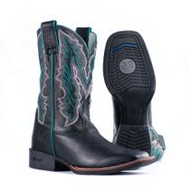 Bota durango texana bico quadrado preto, com a costura verde agua 12db14g2p