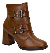 Bota Elisete Cano Curto Salto Alto Camel - PICCADILLY - 09660