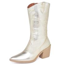 Bota Ellas Online Western Country Cano Médio Metalizado Ouro Light