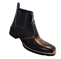 Bota estilo texana cor preta botina bico quadrado solado borracha costurado botinha country