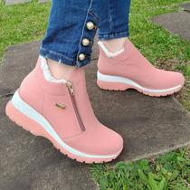 Bota Femina Lanin Nobuck Rose Peluciada Com Lã