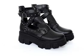 Bota Feminina Aberta Tiras Preta Botinha Salto