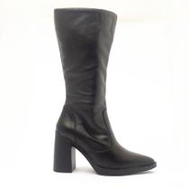 Bota Feminina Belluno Salto Bloco Alto Vira Meia Pata Couro