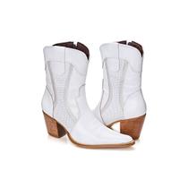 Bota Feminina Bico Fino Branca Em Couro Legítimo