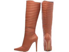 Bota Feminina Bico Fino Cano Alto Salto Alto Fino Caramelo