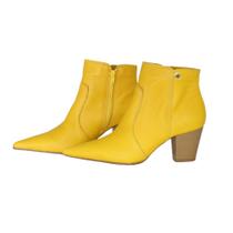 Bota Feminina Bico Fino Cano Curto Couro Salto 6 cm Amarelo