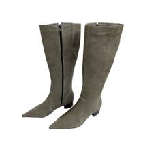 Bota Feminina Bico Fino Cano Longo Couro Salto 4 Cm Cinza Spinelli