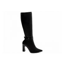 Bota Feminina Bico Fino Cano Longo Salto Alto Grosso 9 cm Luxo Elegante cano Alto Caramelo Cano Alto Preta