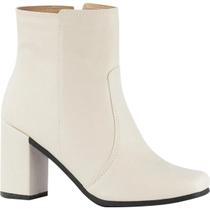 Bota Feminina Bico Quadrado Lumiss Salto Alto Grosso Coturno Cano Médio Confortável Zíper Off White Bota Feminina Bico Quadrado Lumiss Salto Alto Grosso Coturno Cano Médio Confortável Zíper Off White