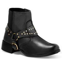 Bota Feminina Bico Redondo com Enfeite de Metal Preto e Marrom Salto Grosso Elástico Calçar Modelo 16021 Bota Feminina Bico Redondo com Enfeite de Metal Preto e Marrom Salto Grosso Elástico Calçar Modelo 16021