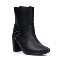 Bota Feminina Biker Bico Fino Grosso Tiras Com Fivelas Moda