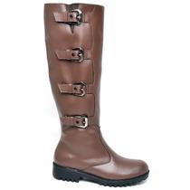 Bota Feminina Biker Cano Alto Sola Tratorada Napa Cappuccino