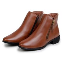 Bota Feminina Botinha Cano Curto Chelsea Couro Legítimo Com Zíper Lateral
