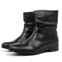 Bota Feminina Botinha Cano Curto Sanfonada em Couro com Salto Baixo Gross Confortável Bico Fino Juvenil
