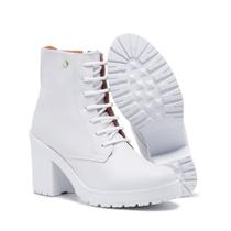 Bota Feminina Branca Cano Curto Salto Alto com Zíper