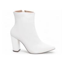 Bota Feminina Branco Fashion Cano Curto Salto Bloco 9 Cm Festa. Bota Feminina Branco Fashion Cano Curto Salto Bloco 9 Cm Festa.